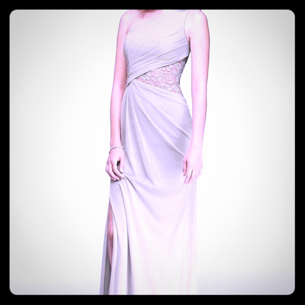 David’s bridal champagne colored slit dress